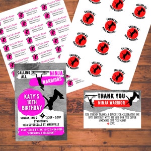 Pacote de festa de aniversário do Guerreiro Ninja IMPRIMÍVEL - convites, etiquetas de endereço, adesivos para lembrancinhas e cartões de agradecimento