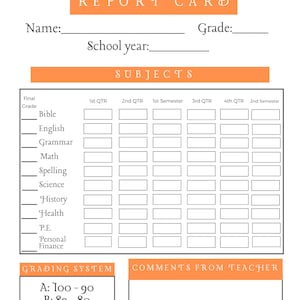 PRINTABLE Homeschool Report Card - Etsy