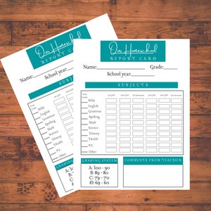 INSTANT DOWNLOAD  Printable Homeschool Report Card - Teal