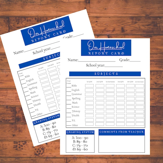 INSTANT DOWNLOAD Printable Homeschool Report Card Blue | Etsy
