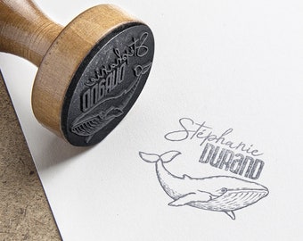 Personalized Whale stamp. First Name and Whale ink stamp. Customizable birthday stamp. Ex Libris stamp