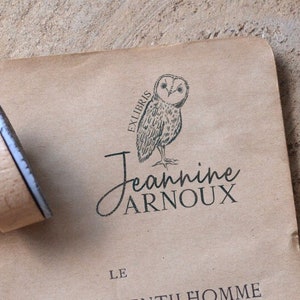 Tampon Ex Libris personnalisé Chouette. Tampon à encre Ex Libris Hibou. Tampon pour livre Chouette personnalisable. Owl Ex Libris Stamp