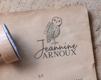 Personalized Ex Libris stamp Owl. Ex Libris Owl ink stamp. Customizable Owl book stamp. Owl Ex Libris Stamp