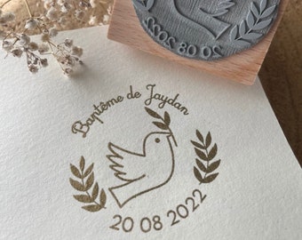 Customizable Dove and branches stamp. Ink stamp First name Dove Baptism. Customizable birthday stamp. Wedding Stamp