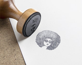 Personalized Afro seventies stamp. 70s woman ink stamp Personalized first name. Customizable stamp for friends. Custom gift