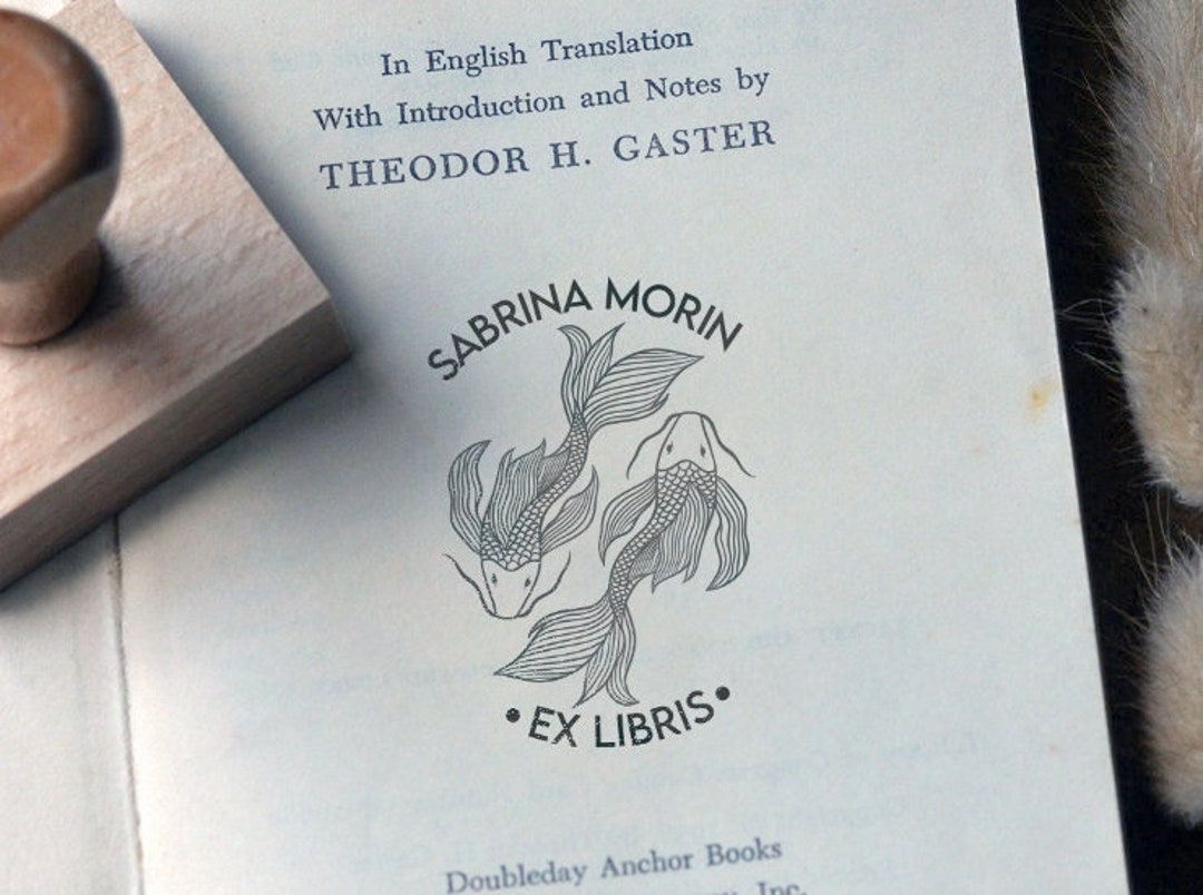 Tampon Carpe Koï Ex Libris personnalisé. Tampon à encre Prénom ...