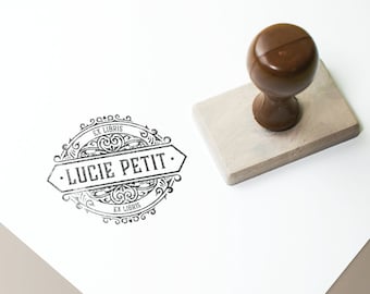Personalized Ex Libris Stamp with Vintage Arabesques. First Name Ink Stamp. Large Customizable Book Stamp. Ex Libris Stamp