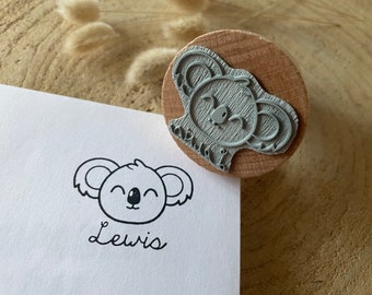 Personalized Koala stamp. First name and Koala ink stamp. Large customizable stamp for birthday. Ex Libris stamp