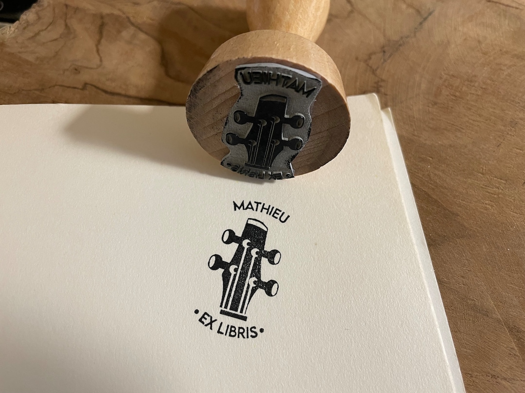 Personalized Bass Guitar Stamp. Ex Libris Music Ink Stamp. Bass