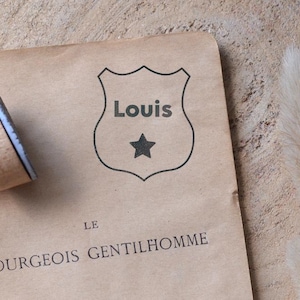 Tampon badge de police personnalisé. Tampon à encre Ex Libris police. Grand tampon personnalisable tricot. Tampon Ex Libris.