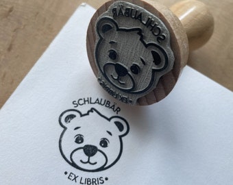 Customizable bear stamp. First name ex libris bear ink stamp. Customizable birthday stamp. Wedding Stamp