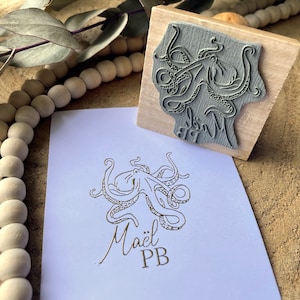 Tampon Octopus personnalisé. Tampon à encre Prénom & Pieuvre. Grand tampon Calamar personnalisable. Tampon Ex Libris. Octopus stamp
