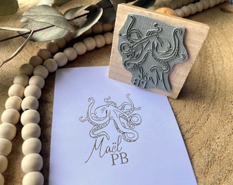 Personalized Octopus stamp. First Name & Octopus ink stamp. Large customizable Squid stamp. Ex Libris stamp. Octopus stamp