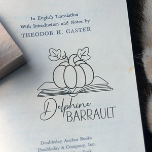 Personalized Pumpkin Book Stamp. First Name and Book ink stamp. Large customizable stamp for Halloween. Ex Libris stamp