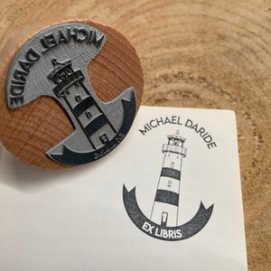 Tampon Phare personnalisé. Tampon à encre Prénom & Phare. Grand tampon Océan personnalisable. Tampon Ex Libris. Light house stamp