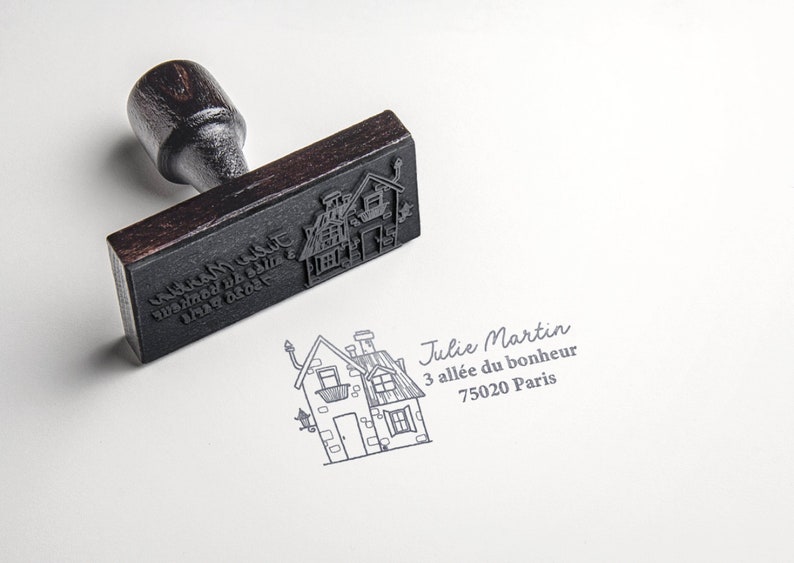 Personalisierter Hausadressenstempel. Anpassbarer Tintenstempel Adresse. Stempel mit Holzgriff. Personalisierte Adresse Bild 3