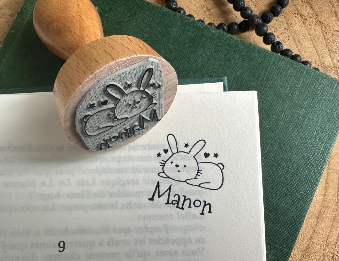 Red Ink Rabbit Stamp Personalized Rabbit Stamp. Ink Stamp With Name and Rabbit Design for ...