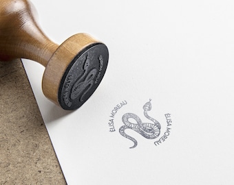 Personalized Serpent Ex Libris stamp. First name & snake ink stamp. Customizable fish stamp. Ex Libris stamp. Snake stamp