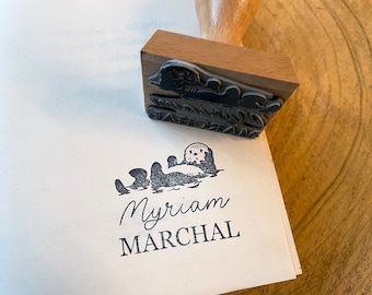 Personalized Otter Book Stamp. Ex Libris First Name and Otter ink stamp. Large customizable birthday stamp. ExLibris stamp