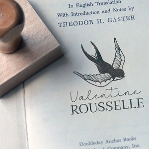 Personalized Swallow stamp. First Name & Swallow ink stamp. Large customizable bird stamp. Ex Libris stamp. Swallow stamp