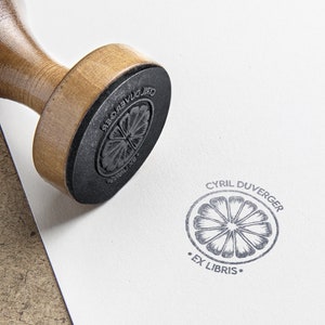 Personalized Citrus Ex Libris stamp. First Name and Lemons ink stamp. Large customizable stamp for book. Ex Libris stamp