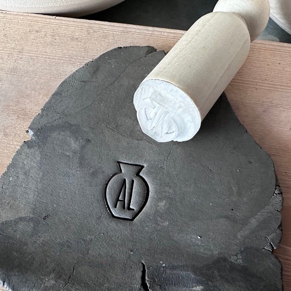 Personalized pottery stamp: Jar and initials. Ceramic stamp with initials. Customizable ceramic pottery stamp.