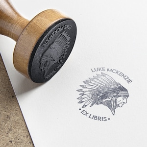 Tampon Indien Ex Libris personnalisé. Tampon encre Prénom Indien d'Amérique. Tampon personnalisable. Tampon ExLibris. Custom Indian stamp