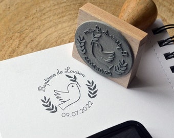 Personalized Dove and branches stamp. First Name and Dove Baptism ink stamp. Customizable birthday stamp. Wedding Stamp