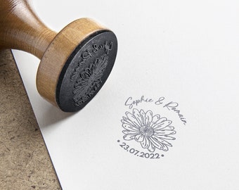 Personalisierter Stempel Vornamen und Marguerite. Personalisierbares Stempelkissen für die Hochzeit. Personalisierter Holzgriffstempel zur Hochzeit