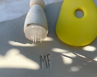 Personalized pottery stamp. Initials ceramic stamp. Customizable ceramic pottery stamp.