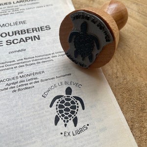 Tampon Tortue Ex Libris personnalisé. Tampon à encre Prénom & Tortue. Tampon poisson personnalisable. Tampon Ex Libris. Custom Turtle stamp
