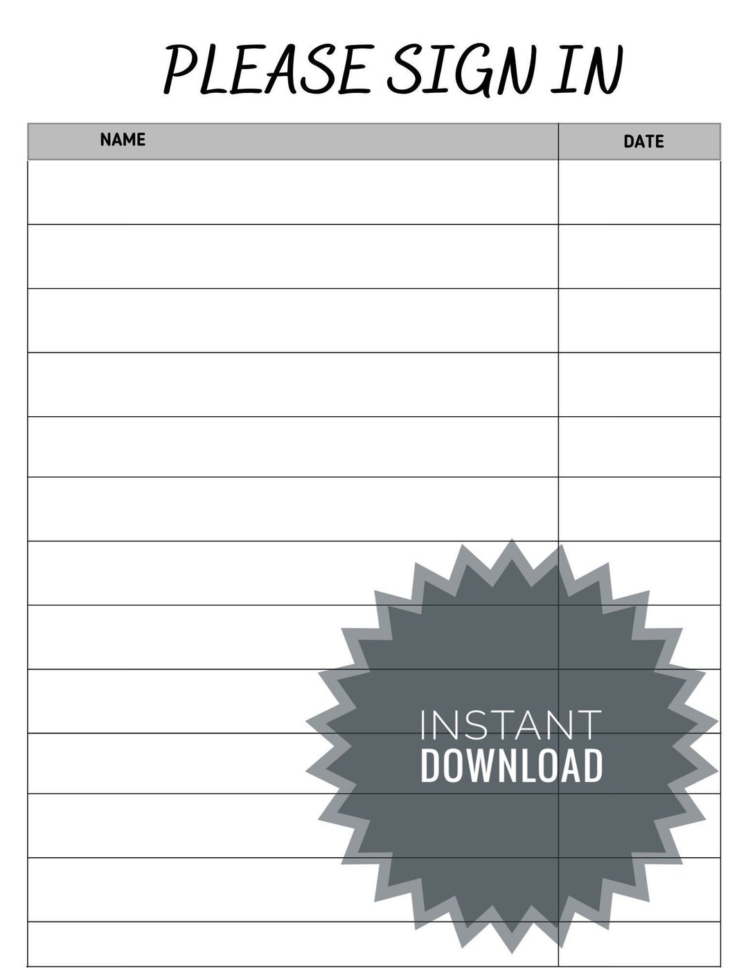 Please Sign in | Sign in Sheet | Instant Download | Printable | Name ...