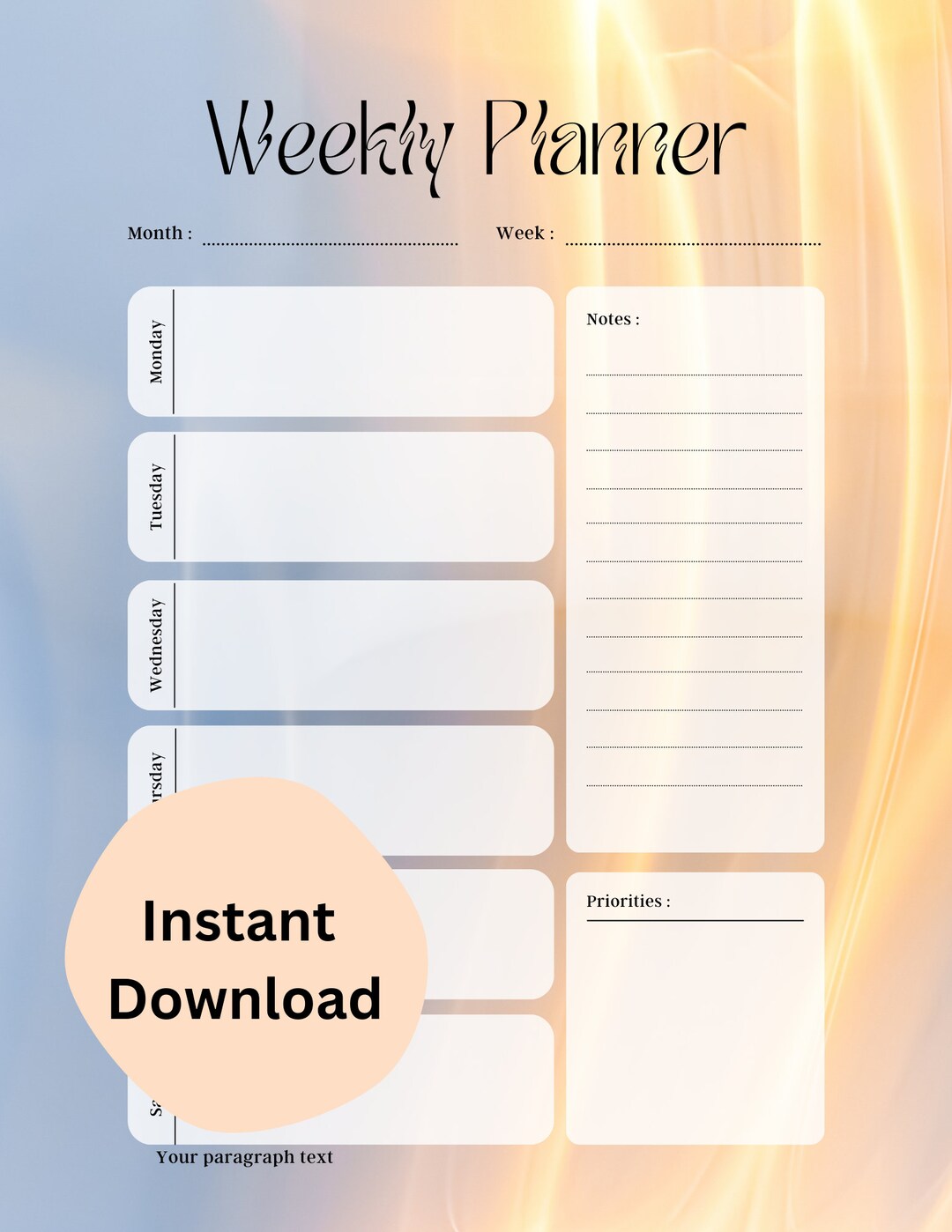 Weekly Planner | Printable | Monday-sunday | Organization - Etsy