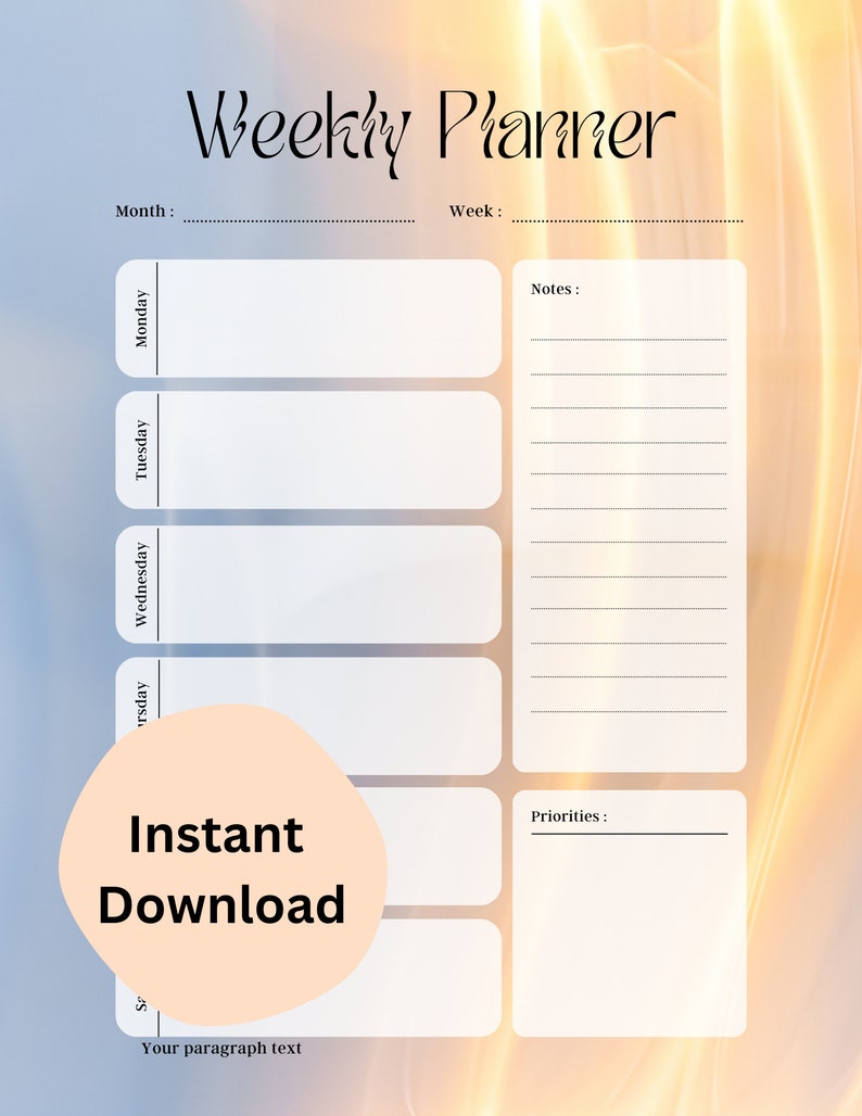 Weekly Planner | Printable | Monday-sunday | Organization - Etsy