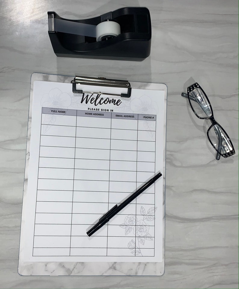 Printable Floral Sign in Sheet, Name, Address, Email, and Phone Number