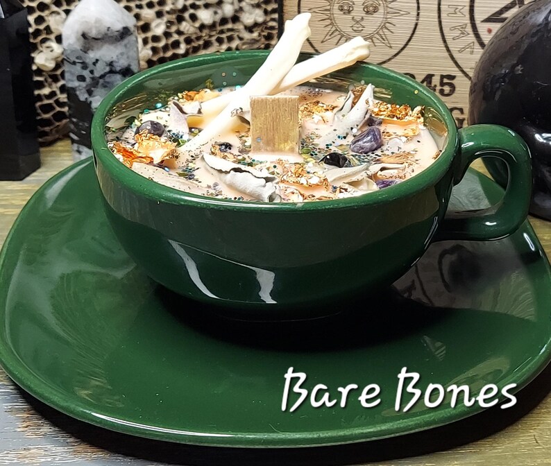 Halloween Teacup Candles, Themed Crystal Confetti Candles, Handpoured