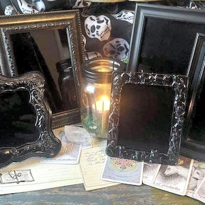 Black Scrying Glass, Scrying Mirror, Framed Scrying Mirror, Divination Mirror, Obsidian Scrying, Witchy Goth Decor