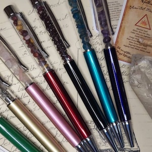 Crystal Chip Pens, Crystal Filled Pens, Office Supplies, Witchy Gift Idea, Office Supplies, Meditation