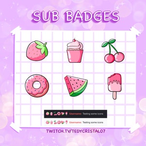 Cute Desserts Sub Badges - Twitch / Food sub badges / Kawaii sub badges / Bit badges / Twitch emotes / Cute twitch emotes