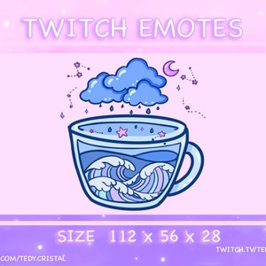Tea Cup Twitch Emote - Waves Twitch Emote / Clouds Twitch Emote / Cute Emotes / Kawaii Twitch Emotes / Celestial Emotes / Stars Emote / Moon