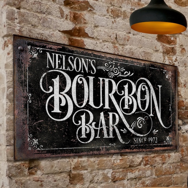 Bourbon Bar Sign, Whiskey Bar Sign, Whiskey Decor, Bar & Lounge Sign, Basement Bar Sign, Bar Decor, Personalized Bar Decor, Metal Bar Signs