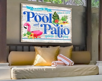 Personalized Pool & Patio Sign, Pool Signs for Outdoors, Modern Farmhouse Wall Art, Backyard Bar and Grill Sign,Custom Pool Sign,Metal Signs