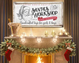 Christmas Wall Decor,Santa Sign,Santas Workshop Wall Art,Santa Decor,Farmhouse Sign,Christmas Sign,Santas Workshop Sign,Santa Wall Decor,Art