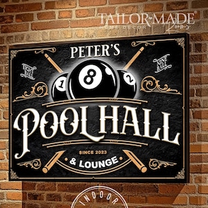 Billiard sign, Personalized Billiards Sign Modern Farmhouse Wall Decor Pool Table Sign, Man Cave, Pool Hall Sign, Basement Bar Decor, Bar