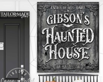 Haunted House Sign Personalized, Halloween Wall Decor Sign, Family Name Sign, Entryway, Gothic Home Decor, Outdoor metal Sign,halloween Sign