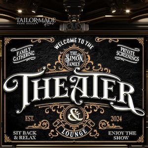Personalized Theater & Lounge, Theater Sign, Home Theater Signs, Personalized Theater Decor, Cinema canvas art, Theater Signs, Cinema Decor