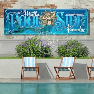 Panneau personnalisé pour piscine, panneau pour piscine et terrasse, panneaux pour piscine, panneau pour piscine, nom de famille pour terrasse de piscine, art personnalisé sirène pour piscine, art mural pour piscine