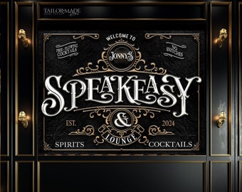 Speakeasy Sign, Speakeasy Bar and Lounge, Bar Signs, Personalized Bar Signs, Speakeasy Decor, Gatsby Decor, 1920's Decor Ideas, Bar Decor