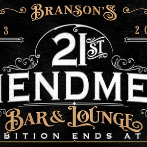 Speakeasy Sign,Lounge Bar Sign,Prohibition,Bar Wall Decor,Large Bar Wall Art,Bar Sign,Bar Art,Bourbon Bar Sign,21st Amendment Sign, 20's art

(Family Name) 21st Amendment Bar & Lounge written in white text on black faux stone background