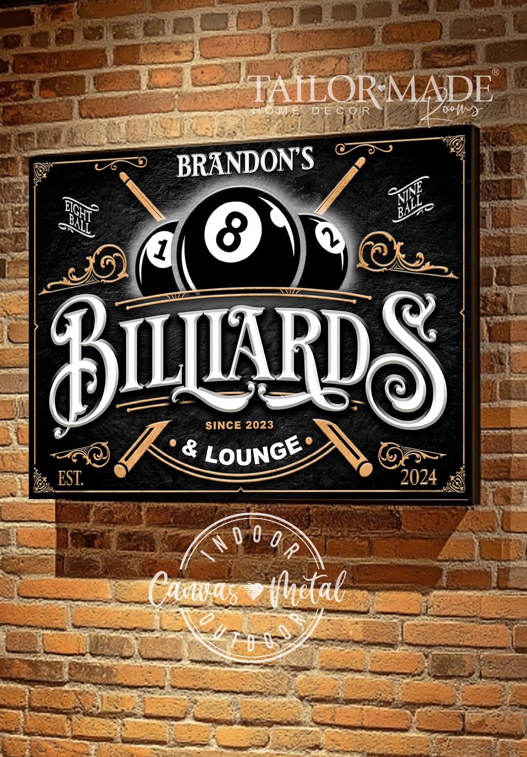 Billiards Sign, Personalized Billiards Sign Modern Farmhouse Wall Decor